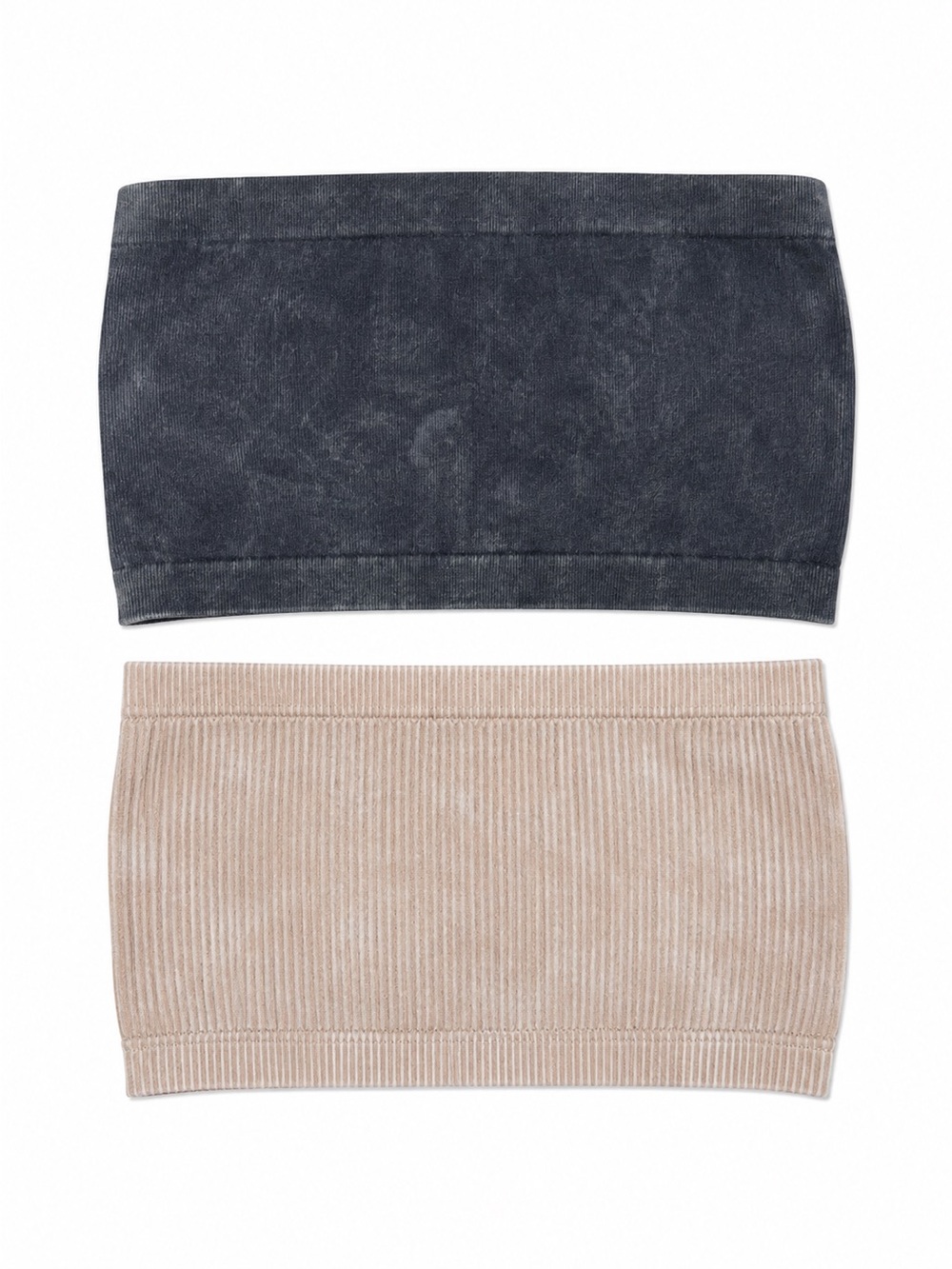 Zenana Outfitters 2-Pack Seamless Bandeau Bras S/M Charcoal Beige Ribbed NWOT